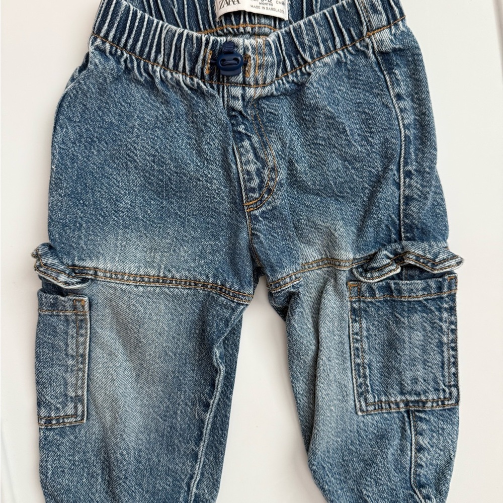 Zara Kids Blue Denim Cargo Jeans